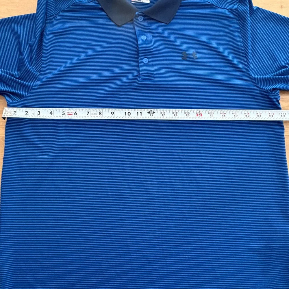 Under Armour Mens XL HeatGear Loose Fit Polo Shirt Blue Navy Micro Stripe Logo